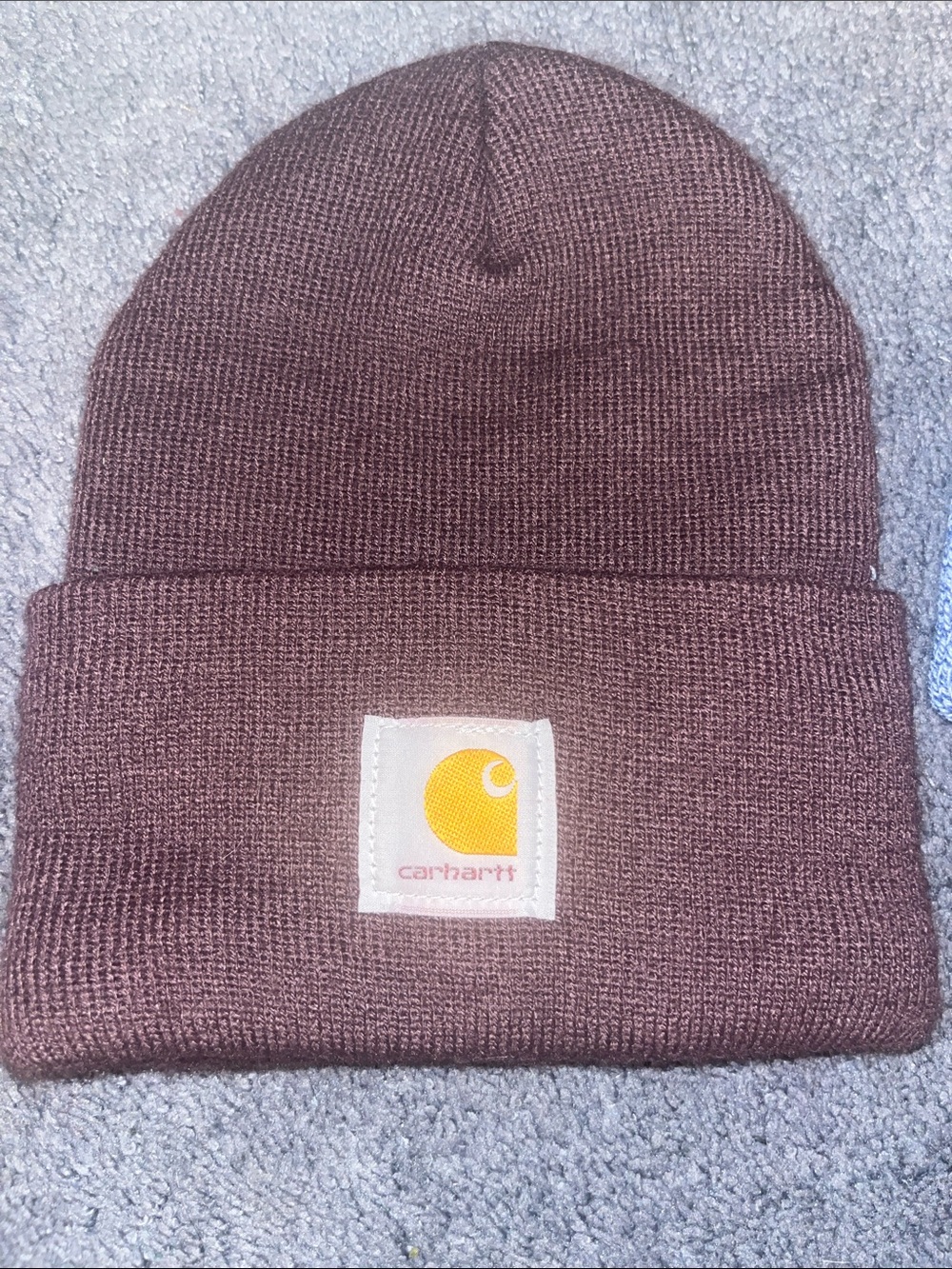Carhartt Beanie - Burgundy with Yellow Logo